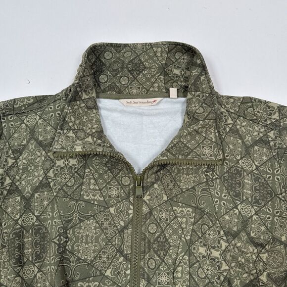 Soft Surroundings Jacket Size XL Petite Green Full Zip Ruched Geometric - Picture 4 of 9